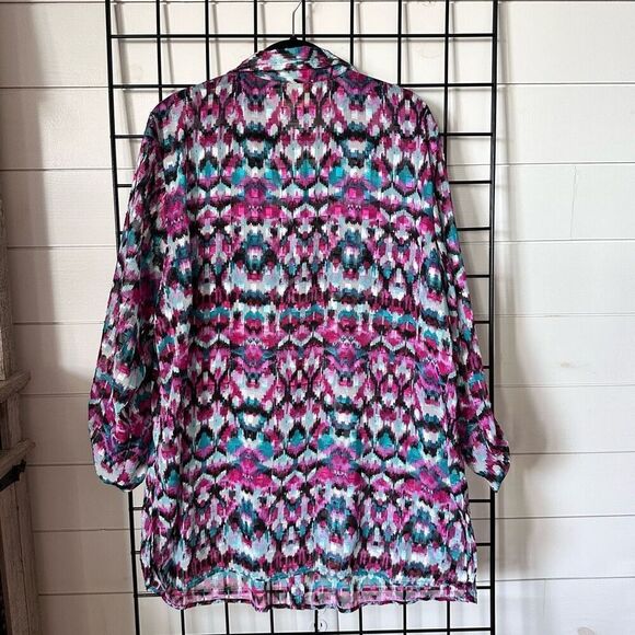 Ruby Rd Button Front Semi Sheer‎ Roll Sleeve Tunic Blouse Womens 20W Purple - Picture 5 of 12